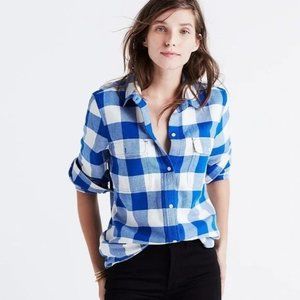 Madewell Buffalo Plaid Flannel Ex-Boyfriend Shirt Classic Fit Blue/White XS